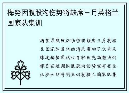 梅努因腹股沟伤势将缺席三月英格兰国家队集训